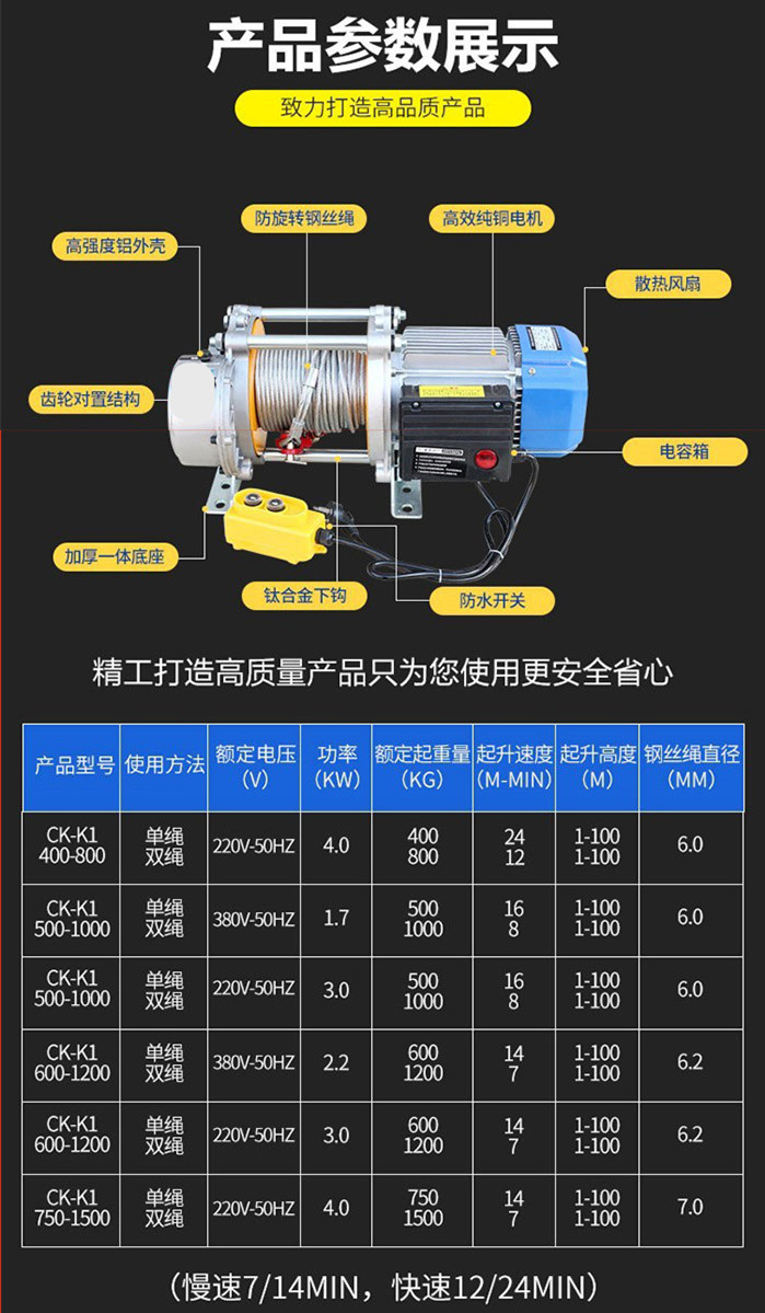 家用小型提升機產品參數展示